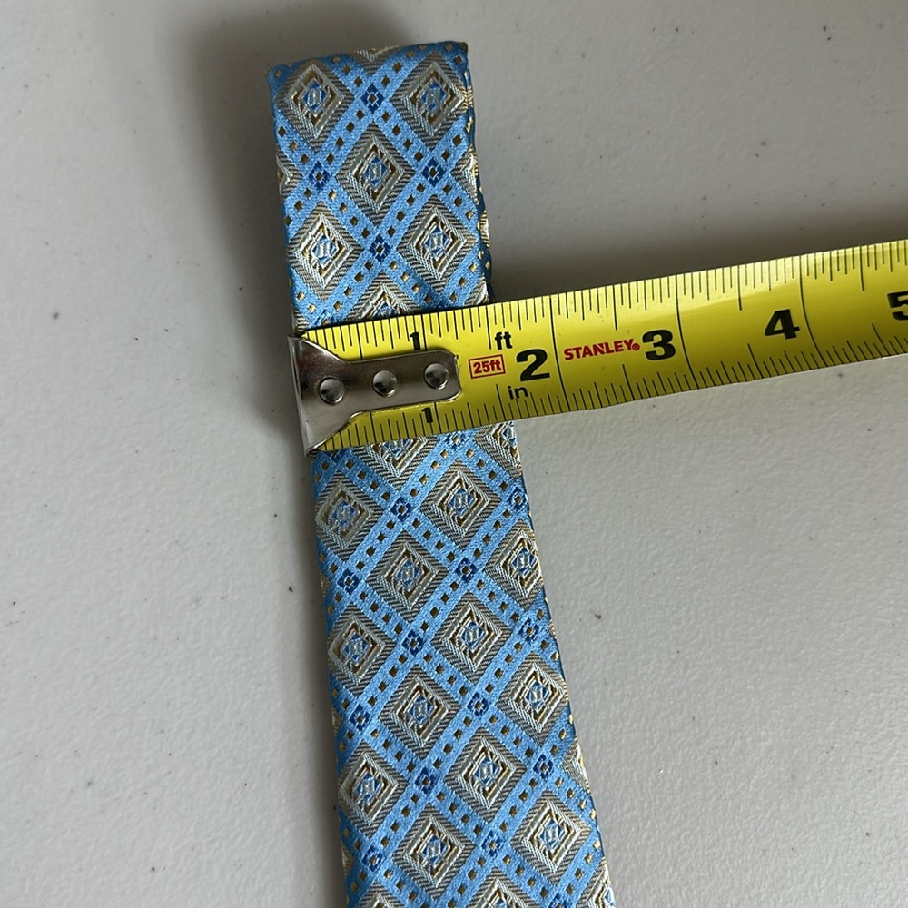 Pronto Uomo Geometric Blue and Gold Tie - Picture 9 of 10